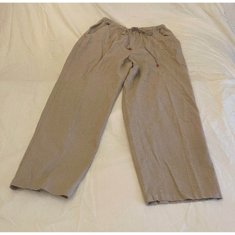 Woman's Alfred Dunner Linen Blend Drawstring Tan/Khaki Pants Sz 16W - Picture 2 of 5
